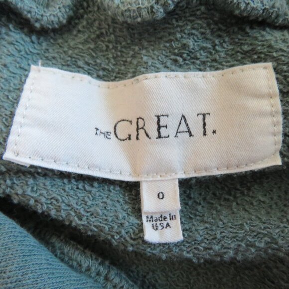 THE GREAT. The Teammate Sweatshirt with Hawk Graphic Double Washed Moss Sz 0 XS - Picture 15 of 16